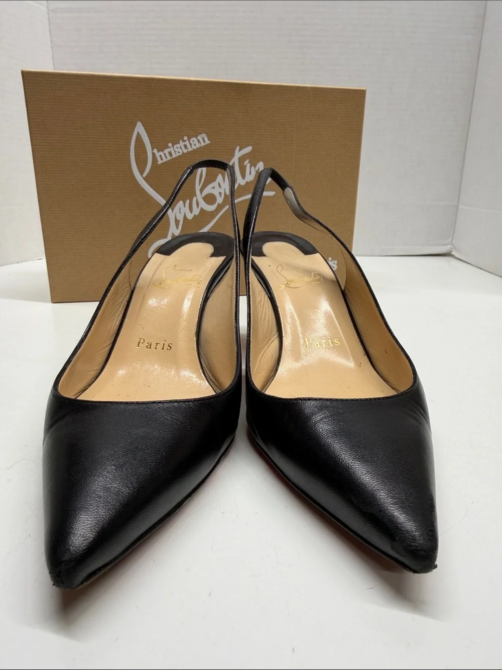 Christian Louboutin Black Leather Slingback Pumps with Red Soles